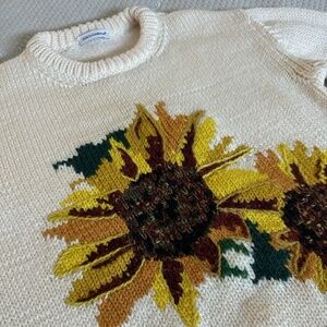 Dolce & Gabbana Kids Girls Wool Sweater Ivory Sunflowers Size 7/8
